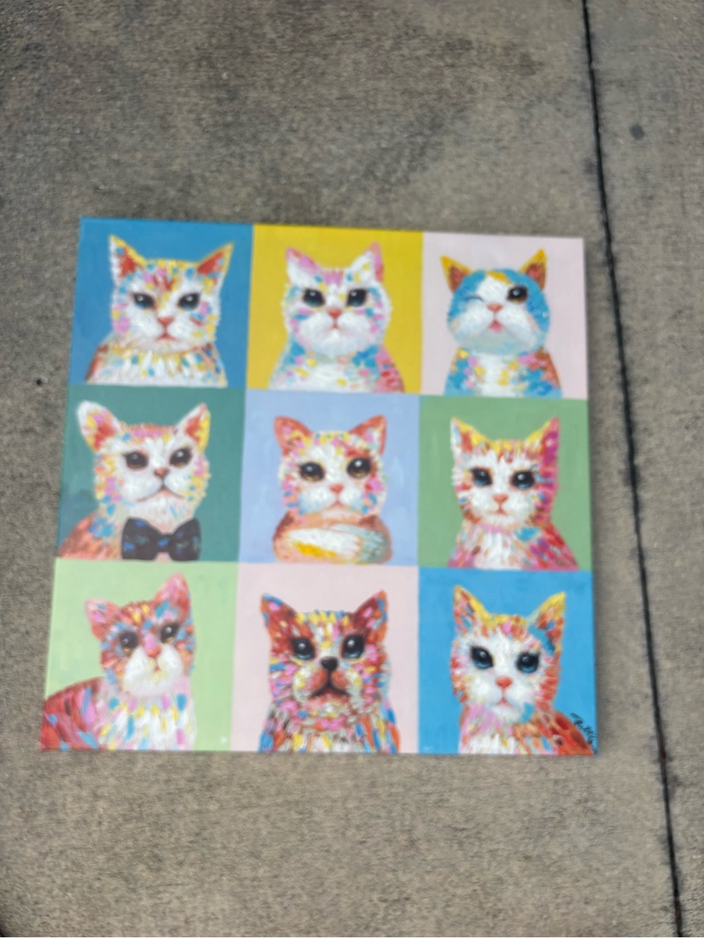 Vibrant Multicolor Pop-Art Cat Grid Canvas